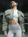 IFOMT Long Sleeve Zipper Short Jackets Women's New Bomber Coat With Pocket Fashion Splice Motorcycle Outfits 2024 Autumn Winter