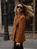 IFOMT Brown Side Single Breasted Blazer Jacket For Women Fashion Long Sleeves Lapel Coats 2024 Autumn New Lady Commute Outerwear