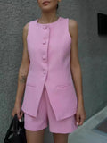 IFOMT Solid Single Breasted Vests Outwear Elegant Office Lady Sleeveless With Pocket Solid Color Loose Female Vest Cardigan New