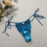 IFOMT Gem Blue Glossy Bikini 2024 Women's Clothing Swimsuit Summer Beach Vacation Outfits Thong Bathing Suit Bandeau Backless Swimwear