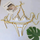 IFOMT 2024 Sexy Rhinestones Bikinis Set Women Swimwear Solid Color Swimsuit Crystal Shinning Diamond Bathing Suit Biquini Beachwear