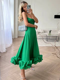 IFOMT  2024 Women Spaghetti Strap A-line Ruffles Pink Evening Dresses Elegant Sweet Sleeveless Backless Zip-up Green Party Prom Dress