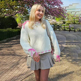 IFOMT Contrast Color Knitted Pullover Sweater Top For Women Drawstring Loose Long Sleeve Splice Autumn Winter Fashion Sweater