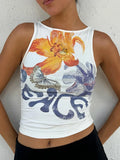 IFOMT Y2k Print Tank Top for Women Sleeveless Aesthetic Camisole Graphic Baby Tees Slim Fitted Strappy Shirts