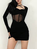 IFOMT Square Neck Mesh Patchwork See-through Dress