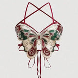 IFOMT Women's Butterfly Embroidered Top Backless Adjustable Navel Baring Sexy Cropped TopSleeveless Camisole Sexy Daily Y2K Top