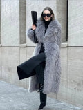 IFOMT Fashion Grey Laple Plush Faux Fur Long Coat Women Thick Warm Long Sleeve Cardigan Coat 2024 Winter New Lady High Street Overwear