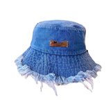 IFOMT Summer Unisex Tassel Washed Denim Bucket Hats Fashion for Women Wide Brim Foldable Panama Cap Outdoor Beach Fisherman's Hat