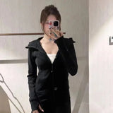 IFOMT 2024 Autumn New Cardigan Coat Women Y2k Slim Fit Black Hooded Sweatshirt Fashion All-match Long Sleeve Zipper Tops Mujer Jacket