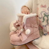 IFOMT Winter Lolita Style Warm Plush Women Snow Boots Fashion Platform Thick Heel Short Booties Casual Comfort Cotton Shoes