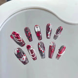 IFOMT 10pc detachable long stilette ballet false nails with Butterfly Camellia design y2k hot girl full cover artificial press on nail