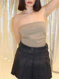 IFOMT y2k Crop Solid Tube Tops for Women Sexy Strapless Side Ruched Split Off Shoulder Backless Sleeveless Shirt Summer Bandeau Tops