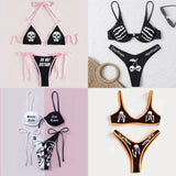 IFOMT Sexy Goth Bikini 2023 Women Letters Skull Print Swimsuit Split Bathing Suit High Waist Gothic Bikinis Sets Beach Outfits