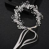 IFOMT New Crystal Flower Headband Ribbon Bow Hairband for Bride Wedding Hair Accessories Pearl Head Flower Headbands Women Headwear