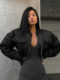 IFOMT Long Sleeve Zipper Short Jackets Women's New Bomber Coat With Pocket Fashion Splice Motorcycle Outfits 2024 Autumn Winter