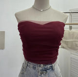 IFOMT Ladies Sexy Thai Hot Girl Mesh Splicing Chest Wrap Sleeveless Top Short Navel Baring Slim Tube Top With Breast Pads 8865 Outfits
