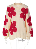 IFOMT Crochet Embroidered Sweater For Women 2024 Autumn Winter Fashion Loose Long Sleeve Knitted Pullover Top Female Casual