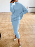IFOMT Ribbed Knit 2 Piece Dress Set Outfits Ladies  Knitwear Top And Midi Skirt Sets For Women Casual Winter Sweater Sets 2023