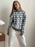 IFOMT O-Neck Alpaca Printed Sweater For Women Loose Casual Sweater Pullover Fashion Long Sleeve Retro Knitted Autumn Winter Top