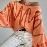 IFOMT Off Shoulder Sweater For Women Batwing Sleeve Pullover Knit Loose Jumper Tops Art Printed Spring New Oversized Sweaters