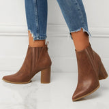 IFOMT  Autumn and Winter Women's Pointed Thick Heels Outdoor Artificial Leather Chelsea Boots