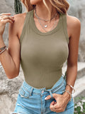 IFOMT Ribbed Tank Top Women 2024 Summer Workout Fitness Short Vest O Neck Solid Colors Knitted Slim Basic Top Sporty Bra Streetwear