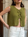 IFOMT Women Tie Front Cardigan Vest Top Y2k Crochet Vest Sleeveless Casual Knit Open Front Top Going Out Top Streetwear