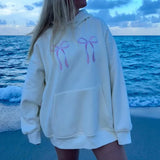 IFOMT Y2k Bow Print Hoodie Sweatshirt Casual Long Sleeve Hoodie Chic Retro Sweatshit Women 2024 Autumn Oversized Pullover Tops