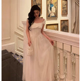 IFOMT nye outfits party outfit Vintage A line Spaghetti Straps Ivory Satin Prom Dresses Evening Gowns SD1008