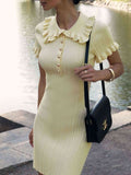 Ifomt Ruffled Lapel Short-sleeved Sweater Dress