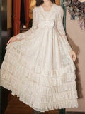 Ifomt Vintage Lace Ruffled Dress