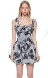 Ifomt Flocked Ruffled Suspender Drawstring Dress