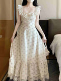 Ifomt Lace Spliced Floral Dress