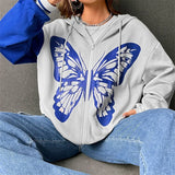 IFOMT Gothic Graphic Women Hoodies Butterfly Print Zipper Hooded Streetwear Sweatshirts Casual Women Harajuku  Y2K Jackets