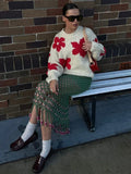 IFOMT Crochet Embroidered Sweater For Women 2024 Autumn Winter Fashion Loose Long Sleeve Knitted Pullover Top Female Casual
