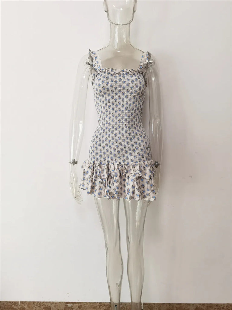 Ifomt High Quality 2023 Holiday Summer Strap Sleeveless Elegant Women Ruffled A-line Mini Dress