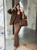 IFOMT Brown Lapel With Pocket Short Jacket Woman Casual Single Breasted Long Sleeve Cropped Coat 2024 Autumn Lady High Street Outwear