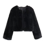 IFOMT Winter Faux Fur Coat Women 2024 Spring New Long Sleeve Cardigan Female Street Solid Casual Warm Jacket Womens Clothing