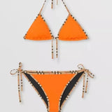 IFOMT 2024 Women's Sexy Solid Color Bikini Adjustable Lace-Up Swimsuit Summer Brazilian Beach Swimsuit Triangle Halterneck Bikini Set