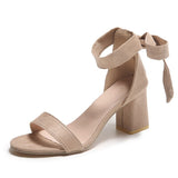 IFOMT  Ankle Straps High Heels Sandals Women Summer Pointed Toe Thick Heeled Sandals Woman Plus Size 43 Lace Up Black Party Shoes