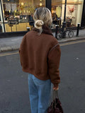 IFOMT Vintage Brown Lamb Wool Patchwork Suede Coats Women Fashion Long Sleeve Zipper Thicken Pockets Jackets 2024 New Lady Streetwear