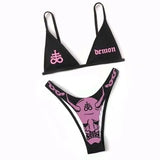 IFOMT Sexy Goth Bikini 2023 Women Letters Skull Print Swimsuit Split Bathing Suit High Waist Gothic Bikinis Sets Beach Outfits