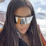 IFOMT Goggles Futuristic Party Glasses One Piece Wrap Around Silver Mirror Sunglasses Women Men Sunnies Shades Sun Glasses