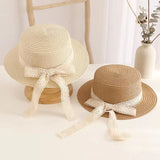 IFOMT Sun hat beach lace bow folding sun hat beach outing