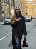 IFOMT Women Fashion Brown Tassels Patchwork Woolen Overcoat Elegant Turn-down Collar With Pocket Long Coats Autumn New High Streetwear