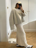 IFOMT Women Fashion Turn-down Collar Woolen Short Coat Elegant White Oversize Long Sleeve Jacket Fashion Commute Street Outerwear