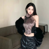 IFOMT 2024 Spring New Bow Halter Camisole Mujer Sexy Slim Fit Fluffy Vest for Women Y2k E-Girl Sleeveless Bottoming Tank Top