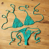 IFOMT Women Sexy Handmade Bikini Sets Crochet Flower Solid Color Lace Thong String Swimwear Sunbathing Swimsuit Beach Wear Lace-up