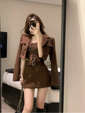 IFOMT Elegant Fashion Long Sleeve Coat Women+ Sexy Slim Fit Camisole Tops+ Y2k High Waist Bodycon Skirts Sping New Three Piece Sets