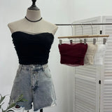 IFOMT Ladies Sexy Thai Hot Girl Mesh Splicing Chest Wrap Sleeveless Top Short Navel Baring Slim Tube Top With Breast Pads 8865 Outfits